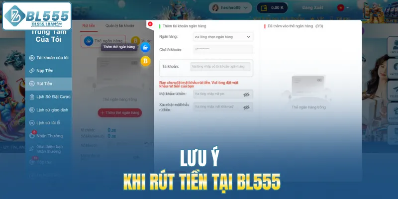 lưu ý rút tiền 